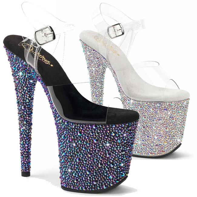 BEJEWELED-808MS,  8 Inch Heel Platform Sandal with Multi Rhinestones Shape By Pleaser USA