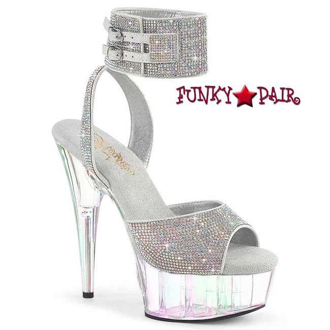 Pleaser DELIGHT-691HTRS, 6 Inch Heel Platform Sandal with Rhinestones
