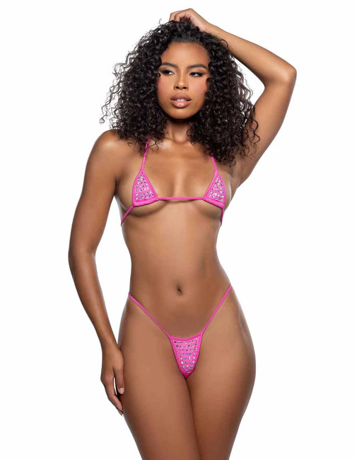 R6740, Hot Pink Rhinestone Bikini Set