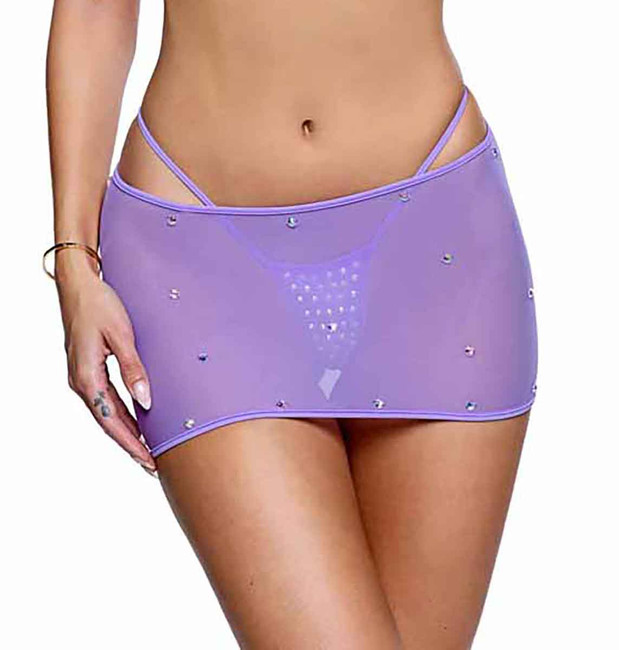 R6741, Lavender Rhinestone Mesh Mini Skirt