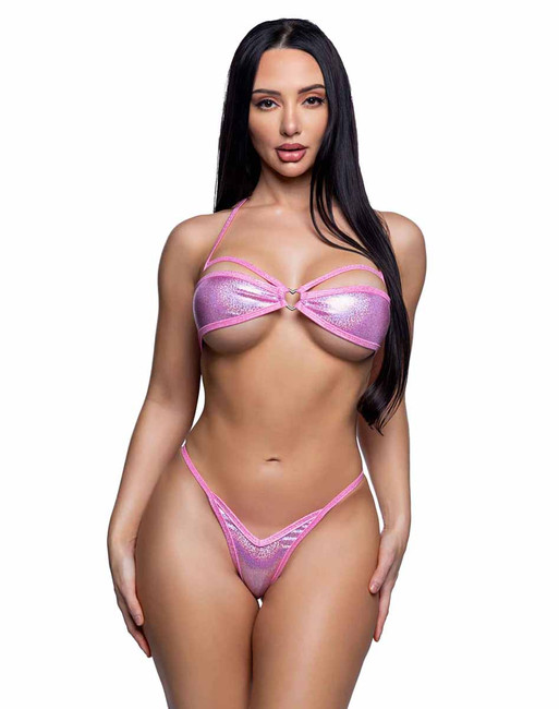 R6783, Baby Pink Bandeau Bikini Set