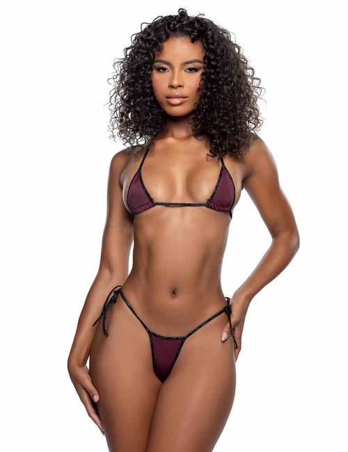 R6795, Wine/Black Spandex Tie-Side Bikini Set