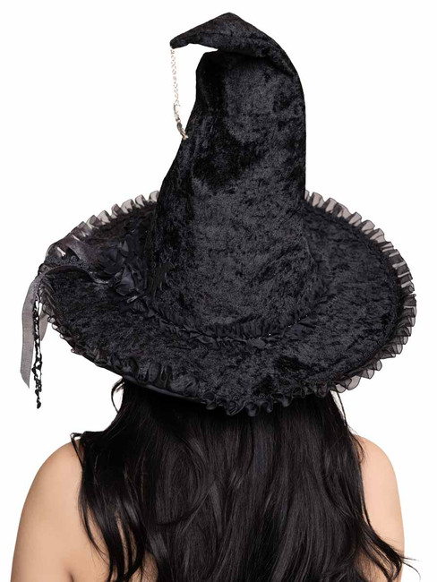 A2929, Black Lolita Velvet Witch Hat Back View