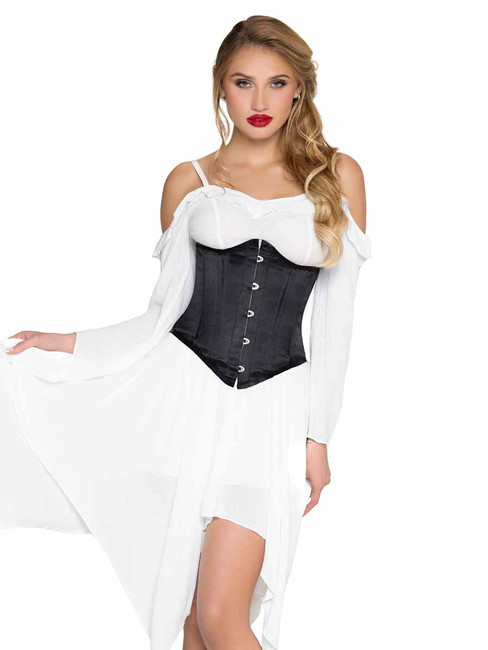 Leg Avenue LA87384, Black Satin Corset View with Dress