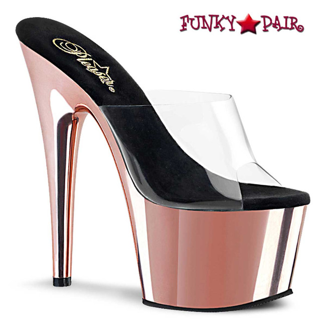 ADORE-701, 7" Clear/Rose Gold Chrome Platform Stripper Shoes by Pleaser