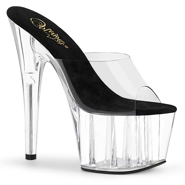 ADORE-701, 7" Exotic Dancer Shoes Clear/Black/Clear by Pleaser