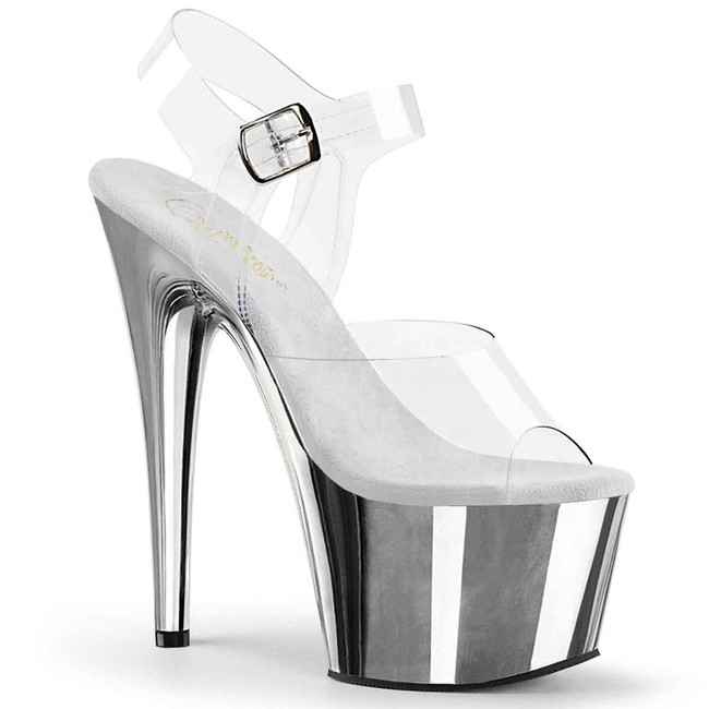 Pleaser Adore-708, 7" Clear/Silver CHROME Stripper Shoes