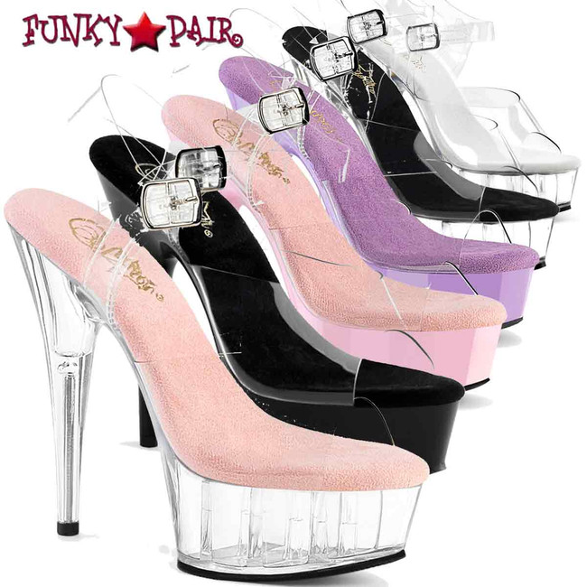 Pleaser DELIGHT-608, 6 Inch Platform Clear Ankle Strap