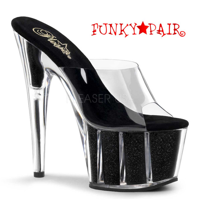 Pleaser | ADORE-701G, Sexy Pole Shoes Black Glitter