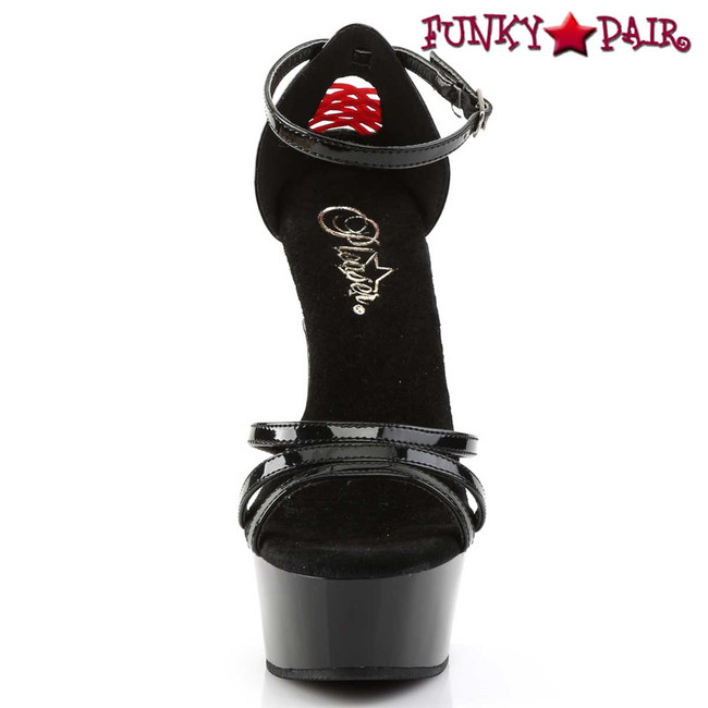 Pleaser | DELIGHT-662, Front View 6 Inch Heel Strappy Corset Style Sandal