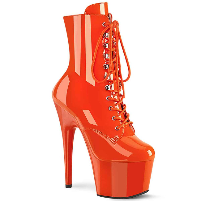 ADORE-1020, Orange 7 Inch Exotic Dancer Ankle Boots by Pleaser