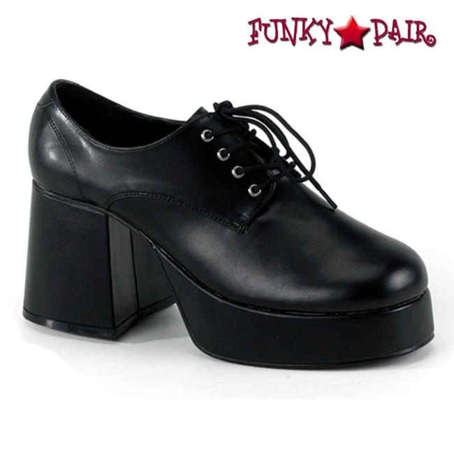 Black Faux Leather Men Disco Platform Shoes  | Funtasma JAZZ-02
