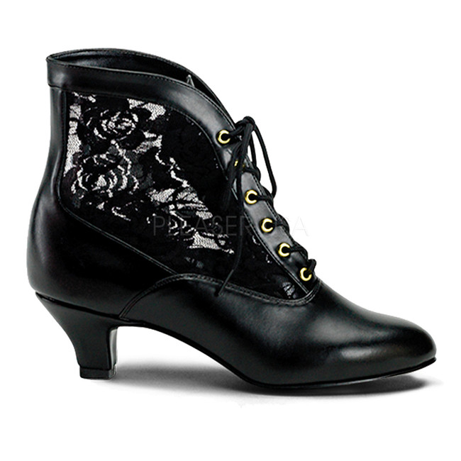 DAME-05, Victorian Ankle Boots Black Faux Leather