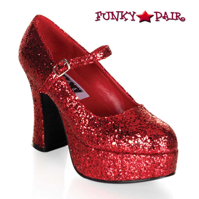 MARYJANE-50G, 4" Red Glitters Mary Jane Pump by Funtasma