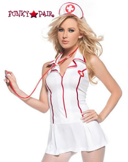 M7023, Sweet Heart Nurse costume includes, a zip-front dress, headpiece and stethoscope