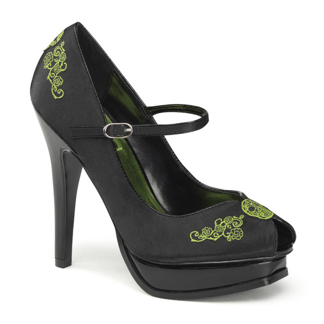 Pleasure-12, Peep Toe Pump with Embroidery Detail | Pin-Up Couture