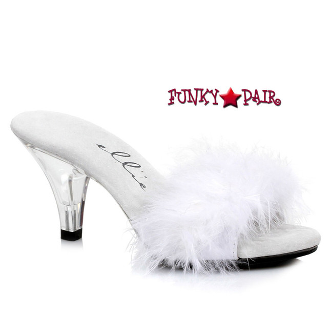 305-Sasha, 3 Inch Heel Marabou Slipper white