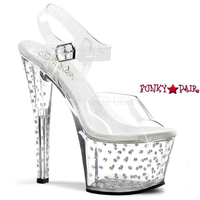 Clear 7 Inch Rhinestones Exotic Dancer Shoes Pleaser | Stardust-708,