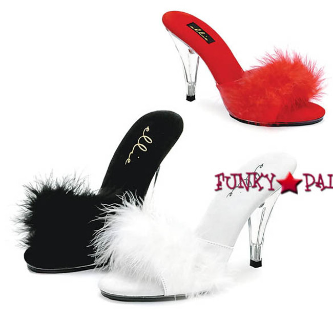 Ellie Shoes 405-Sasha, 4 Inch High Heel  Marabou Slipper