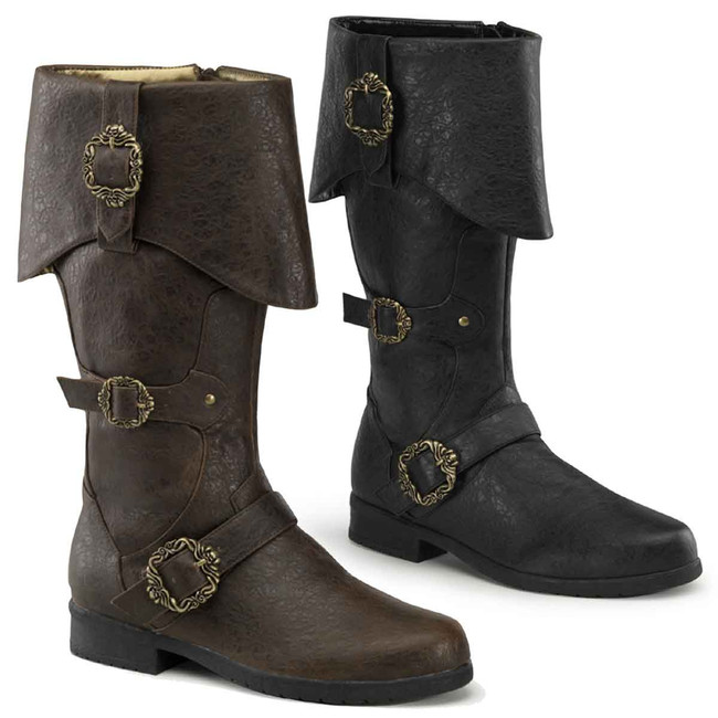 Carribean-299 * Men cuff knee high boot with octopus buckles and inner side zipper By Funtasma Carribean-299 * Men cuff knee high boot with octopus buckles and inner side zipper By Funtasma