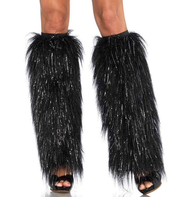 LA-3923, Black Furry Boot cover with Silver