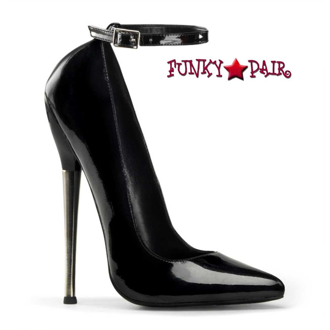 Devious Dagger-12, 6.25" Black Solid Brass Heel Fetish Pump