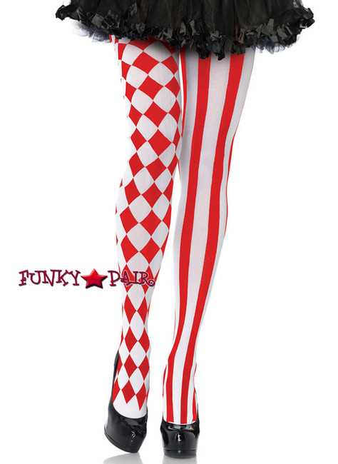 White/Red Harlequin Costume PantyHose |Leg Avenue 7720