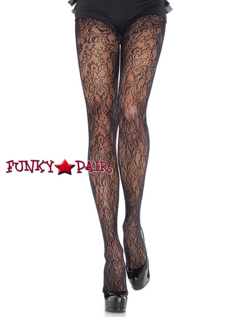 Black Baroque Lace PantyHose |Leg Avenue 9610