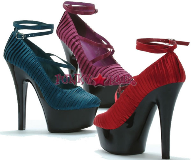 601-JUDITH, 6 Inch Stiletto High Heel with 1.75 Inch Platform Pleated Satin Pump Made by ELLIE Shoes