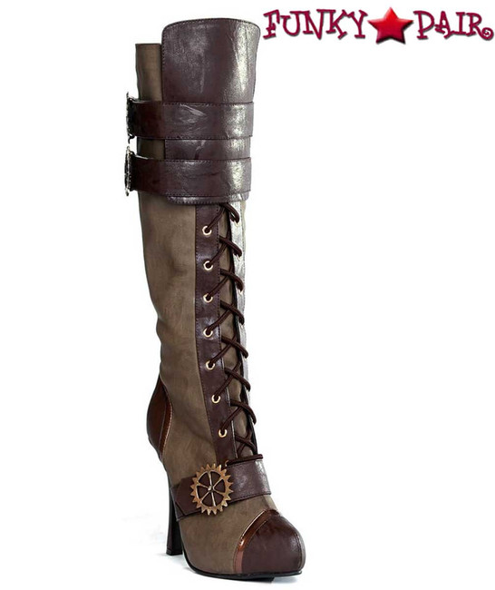 420-QUINLEY * 4 inch high heel steampunk boot with laces Color Green