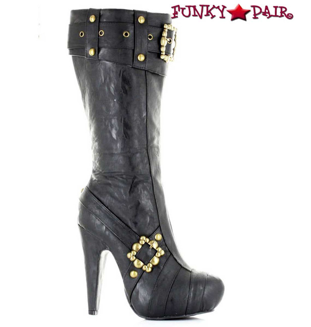 426-AUBREY, Black 4" Steampunk Knee High Boots With Buckles | Ellie Shoes