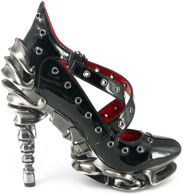 Chrome 5" Heel X-Strap Pump CROW Inner Side View by Hades Shoes