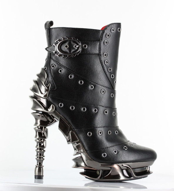 Women's SteamPunk Spinal Heel Ankle Boots | Hades Raven