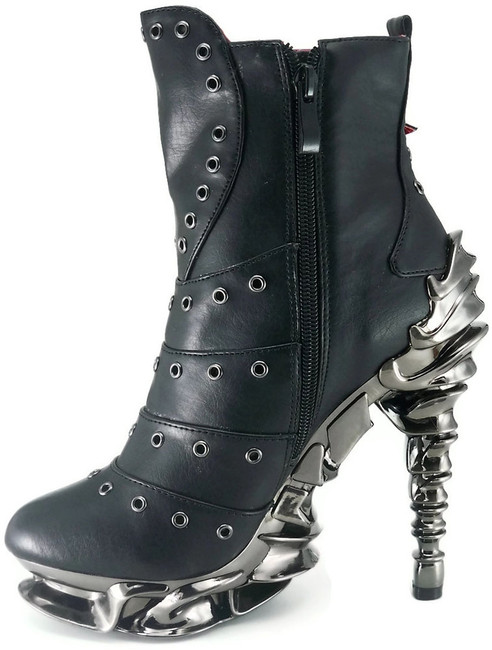 Raven Women's SteamPunk Spinal Heel Ankle Boots by Hades Shoes  Side Zipper view