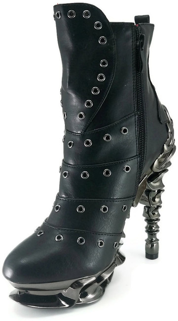 Hades | Raven Women's SteamPunk Spinal Heel Ankle Boots Front Zipper Side View