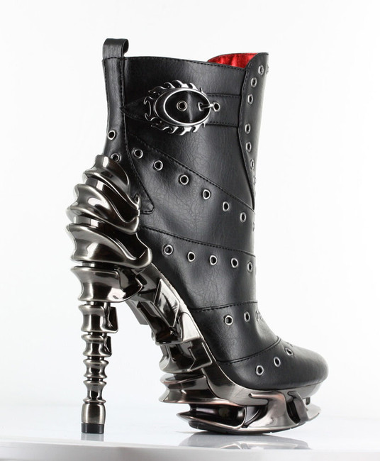 Hades | Raven Women's SteamPunk Spinal Heel Ankle Boots Side View