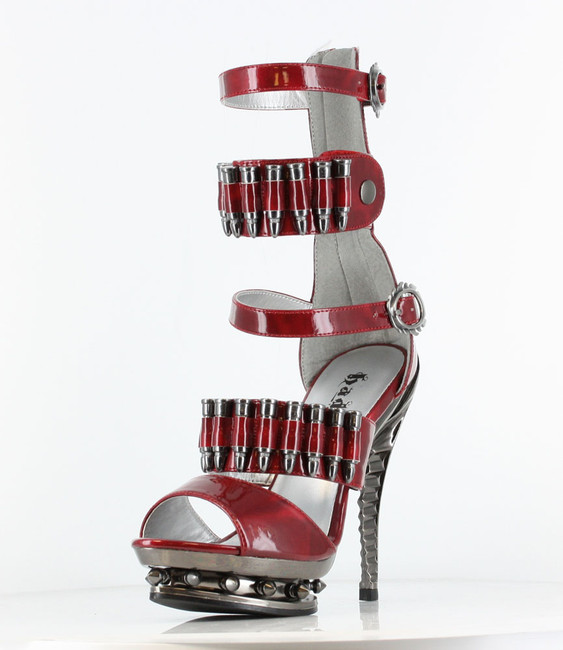 Razor Heel with Multi Bullet Straps | Hades Shoes burgundy front view