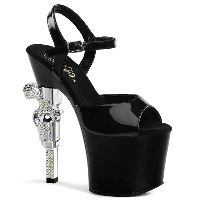 Revolver-709, 7 Inch Sandal with Rhinestones Gun Heel By Pleaser