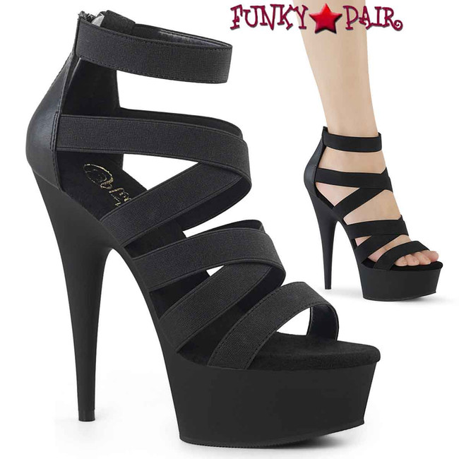 Pleaser | Delight-659, 6 Inch Heel Sandal Elastic Straps w/Back Zip