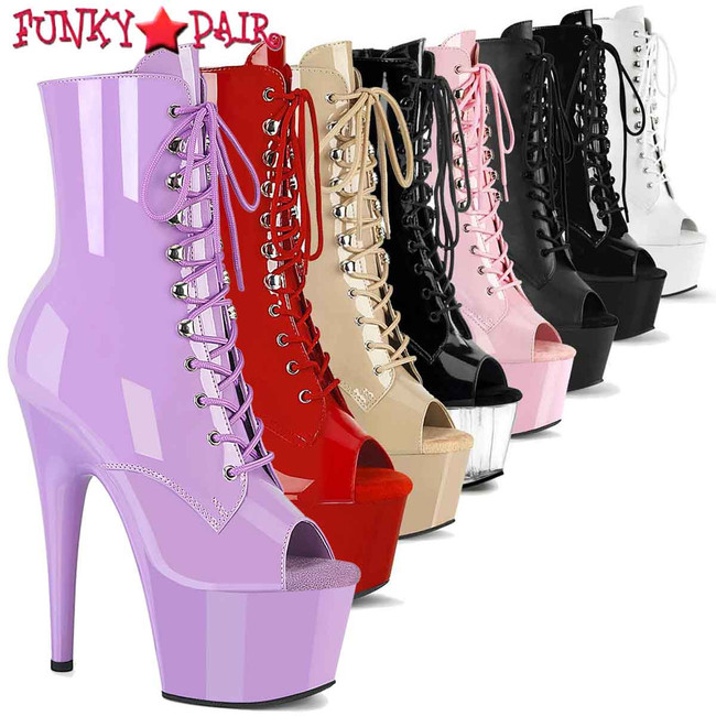 Pleaser | Adore-1021, 7 Inch Peep Toe Lace-up Ankle Boots