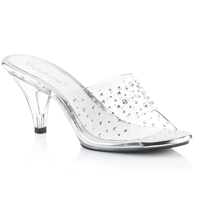 Belle-301RS, 3 inch High Heel slide with rhinestones Made By PLEASER Shoes