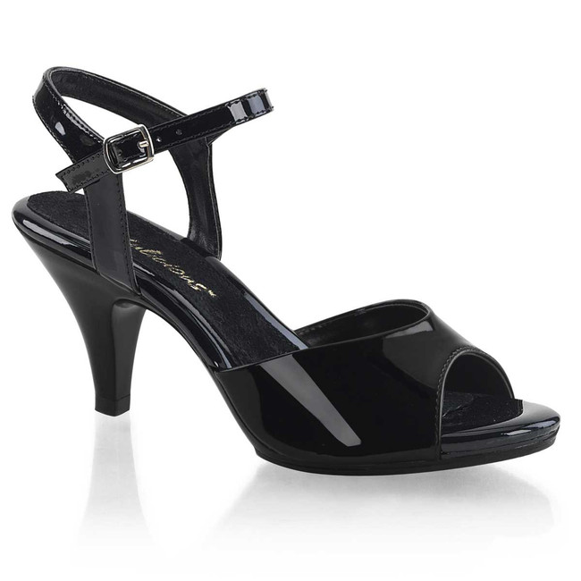 Belle-309, 3" Black Low Heel Ankle Strap Evening Sandal by Pleaser USA