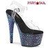 Bejeweled-708MS, Black 7 Inch Ankle Strap Sandal with Multi Size Rhinestones