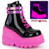 Shaker-52 Neon Pink Stacked Wedge Platform Ankle Boot by Demonia