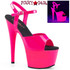 Pleaser | Adore-709UV, 7 Inch Ankle Strap Sandal Hot Pink UV Reactive