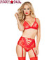 LI102, 2pc Lace Top and High Waist Bottom with Garters color red