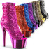 Adore-1008SQ, 7 inch peep toe sequin ankle boot