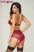 STM-10619, Galloon Lace, Dot Mesh Bra Set color burgundy back view