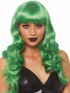A2766, Green Long Wavy Wig with Bangs