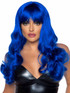 A2766, Blue Long Wavy Wig with Bangs